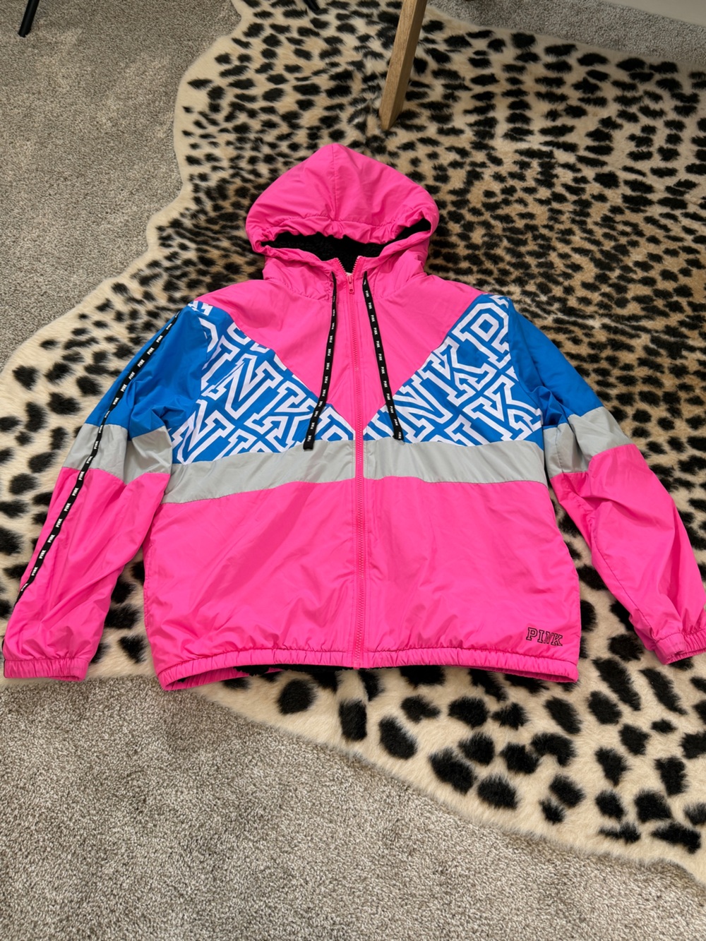 Pink Victoria’s Secret Sherpa Anorack Windbreaker Jacket Sz M/L
